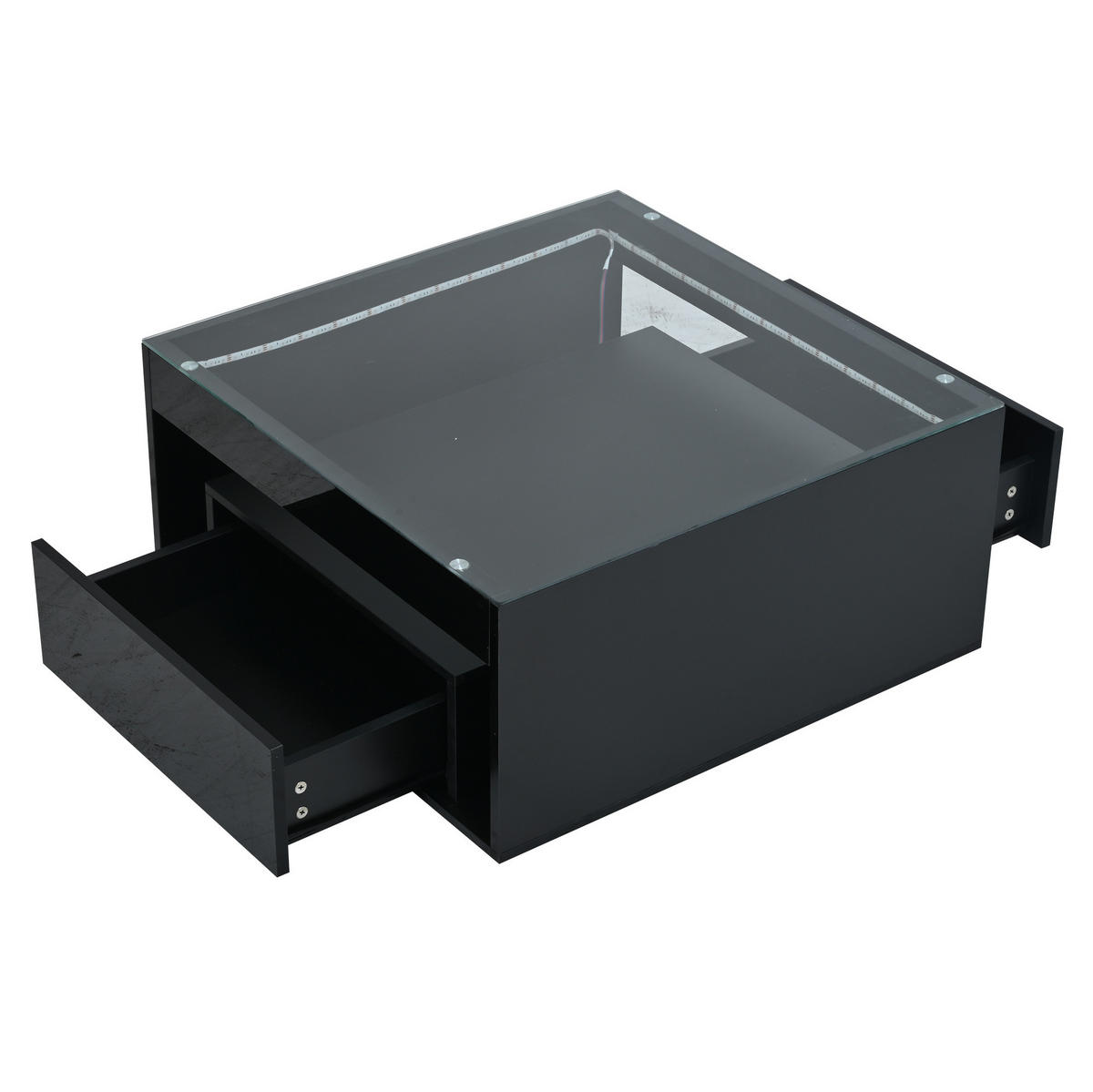 COUCHTISCH 70/70/35 cm schwarz aus MDF und Glas mit LED - Schwarz, Holzwerkstoff (70/70/35cm) - OKMYHOME