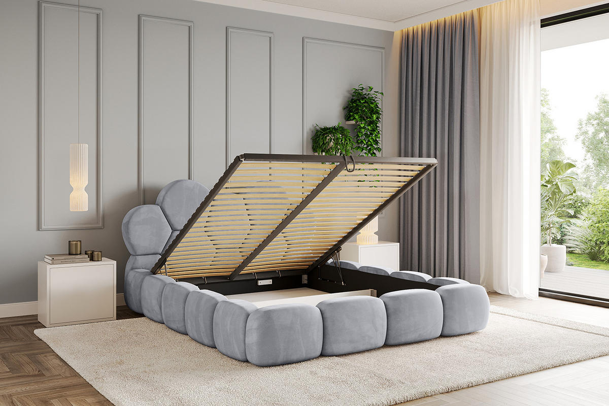 POLSTERBETT mit Bettkasten und Lattenrost, Boxbett ohne Matratze - LANA 200x200 Hellgrau - Hellgrau, Holzwerkstoff/Textil (200/200cm) - ALTDECOR