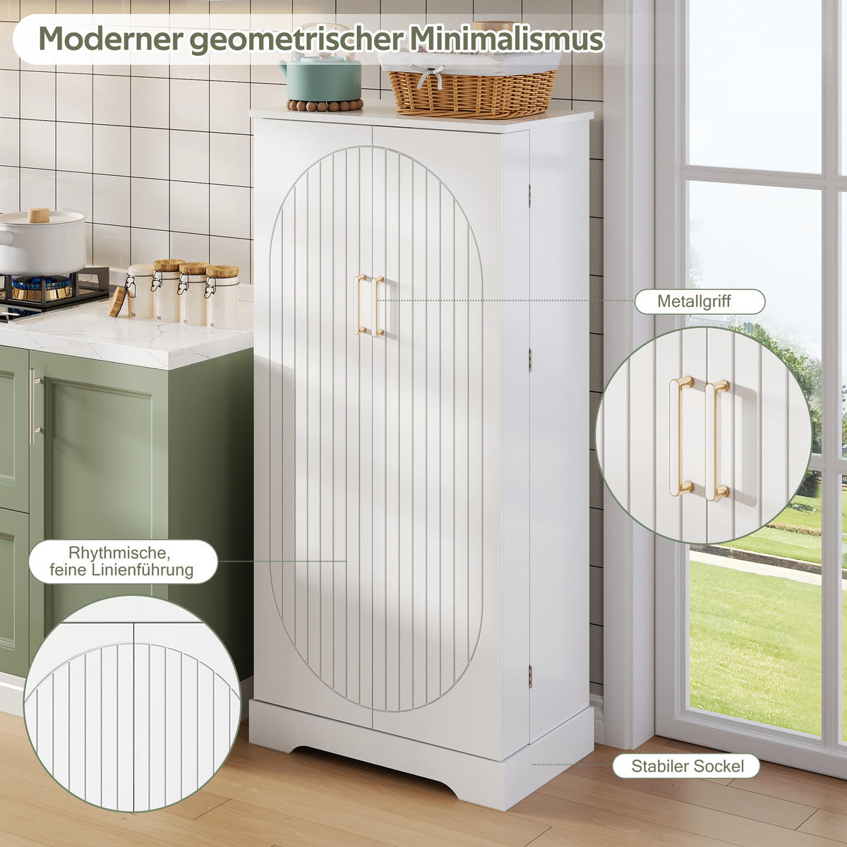 ANRICHTE mit 2 Türen, LED-Beleuchtung und verstellbaren Einlegeböden, 60 x 35 x 128 cm, Weiß, MDF - Weiß, Holzwerkstoff (60/128/35cm) - SONNENH