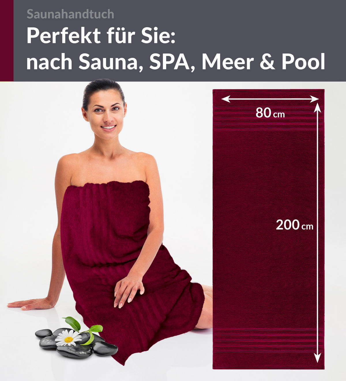 SAUNATUCH 80x200 cm 2er Set London Kirschrot - Kirschrot, Textil (80/200cm) - Lashuma