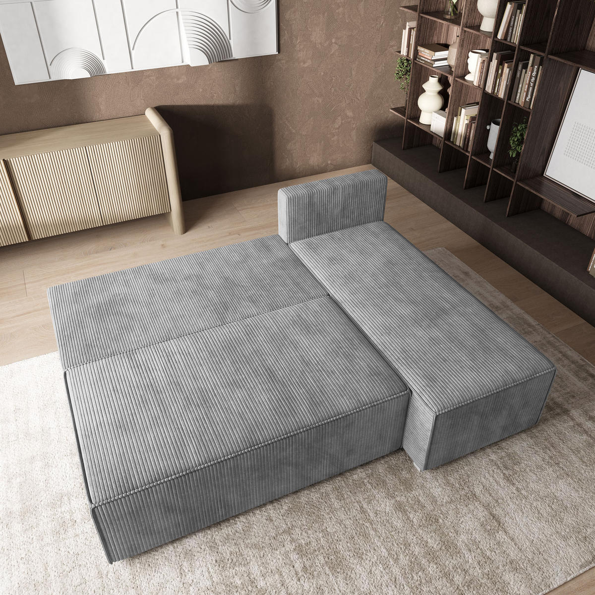 ROHOVÁ SEDAČKA BRISO světle šedá - šedá/světle šedá, dřevo/textil (200/140cm) - MASSENO