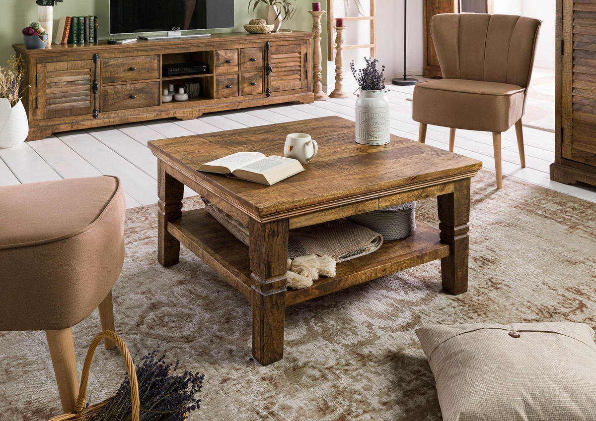 COUCHTISCH Mango 85x85x45 dunkelbraun geölt RODEZ #122 - Dunkelbraun, Holz (85/85/45cm) - Massivmoebel24