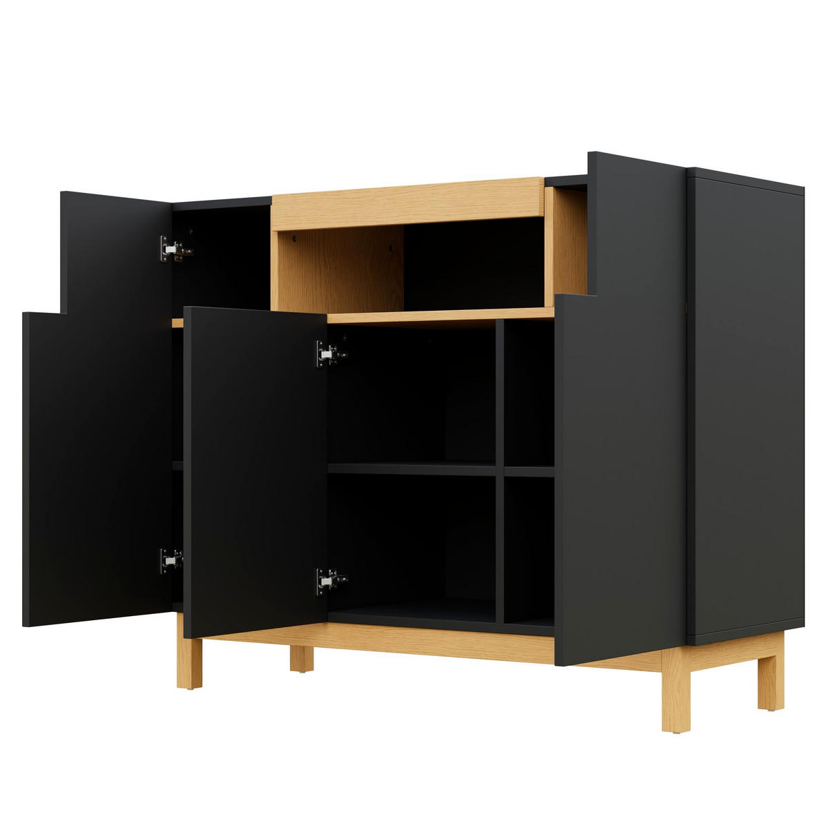 SIDEBOARD mit 4 Türen, verstellbarem Einlegeboden und Kunst-Rattan-Fronten, Schwarz - Schwarz, Holzwerkstoff (145/40/80cm) - Redom