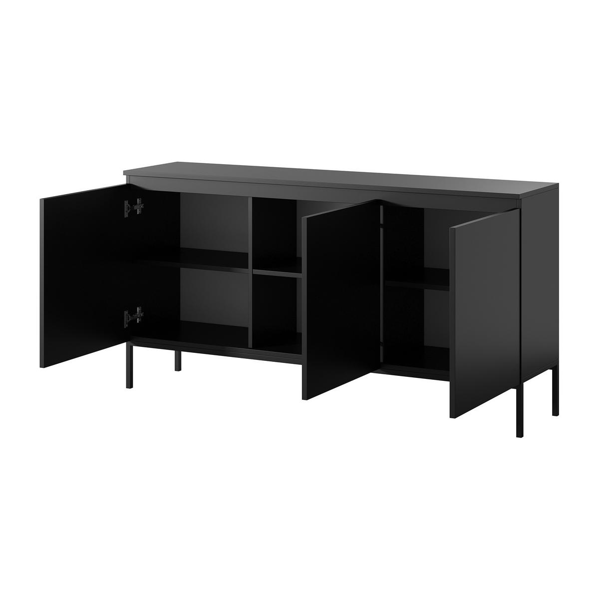 SIDEBOARD Bemmi Schwarz mit schwarzen Beinen 3-türig 150 cm - Schwarz, Holzwerkstoff/Metall (150/77/35cm) - Selsey