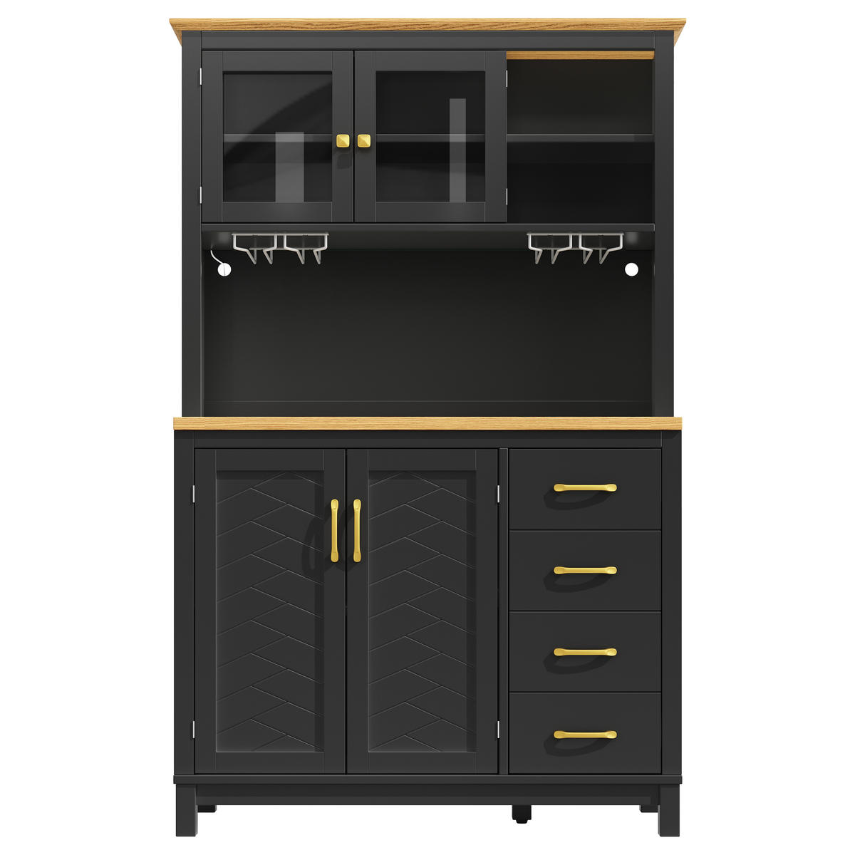 GESCHIRRSCHRANK aus MDF 105.5x40x180cm in Schwarz mit LED-Lichtleiste - Schwarz, Holzwerkstoff (105.5/180/40cm) - Modfu