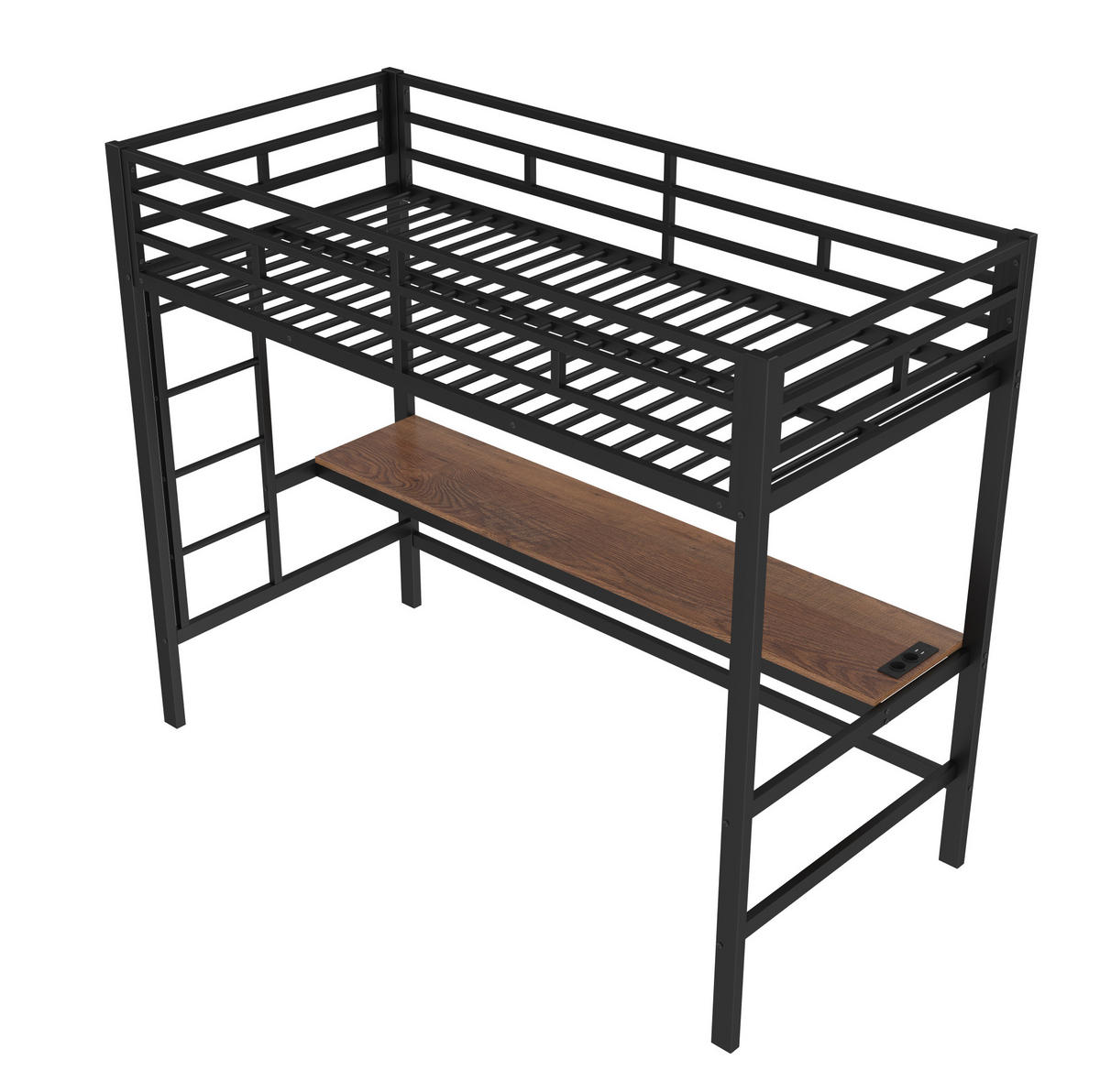 HOCHBETT 90/200 cm aus Metall mit Schreibtisch, LED-Beleuchtung und Anschlüssen - Schwarz, Metall (90/200cm) - Flora Grace