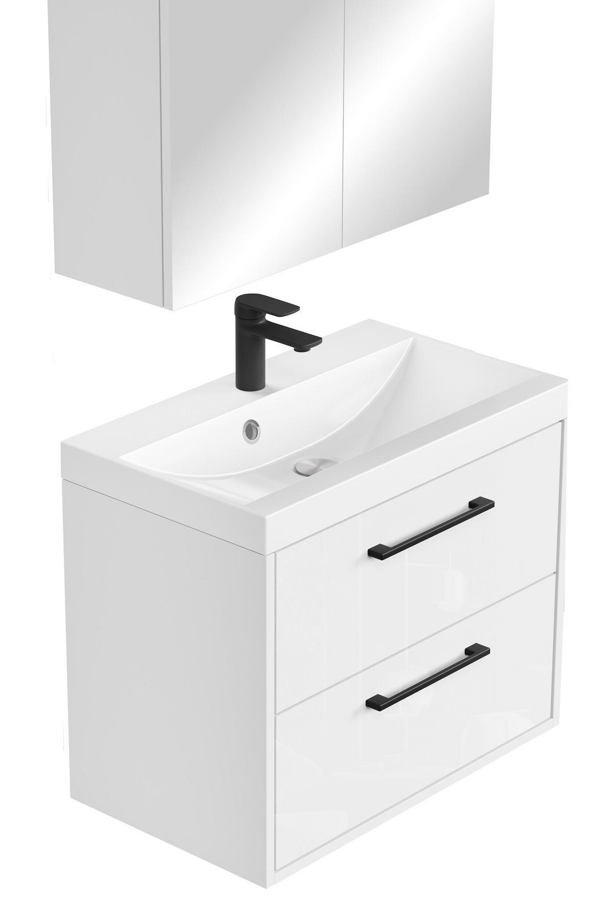 BADMÖBEL-SET Florence 3 Teile Weiß Hochglanz - 60 x 35 x 51 cm - Weiß, Holz (60/53/35cm) - Badplaats