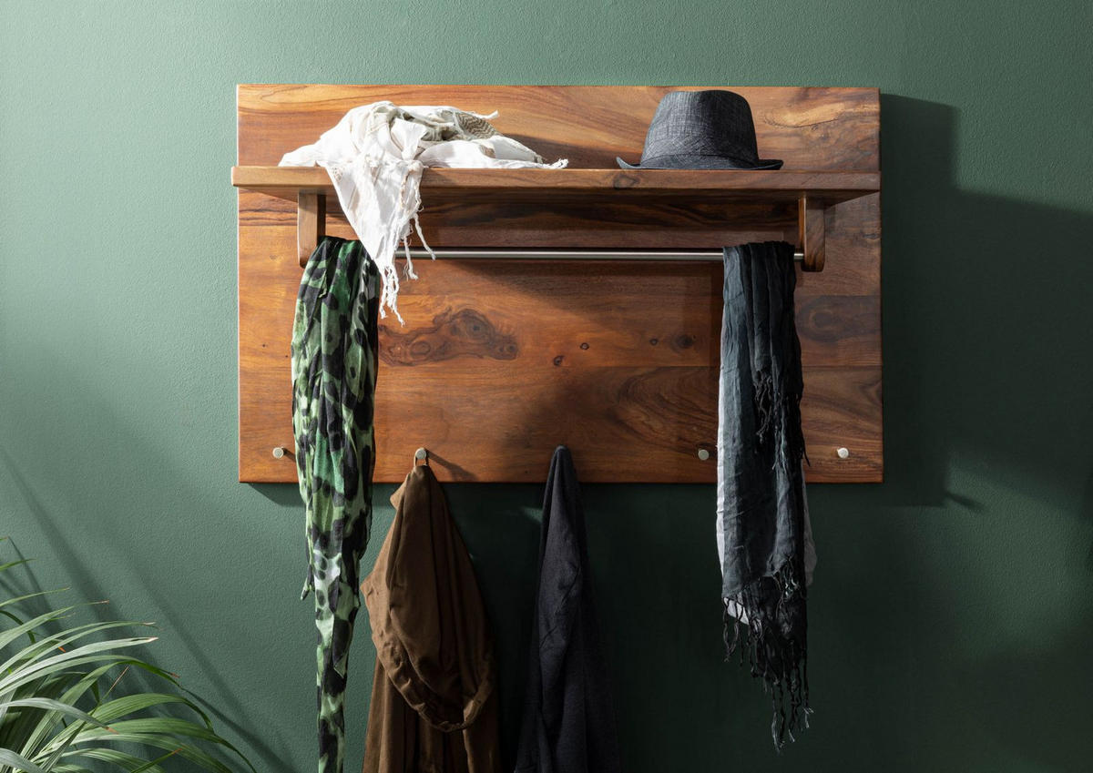 WANDGARDEROBE Sheesham 100x32x62 walnuss gewachst TORONTO #246 - Walnussfarben, Holz (100/62/32cm) - Massivmoebel24