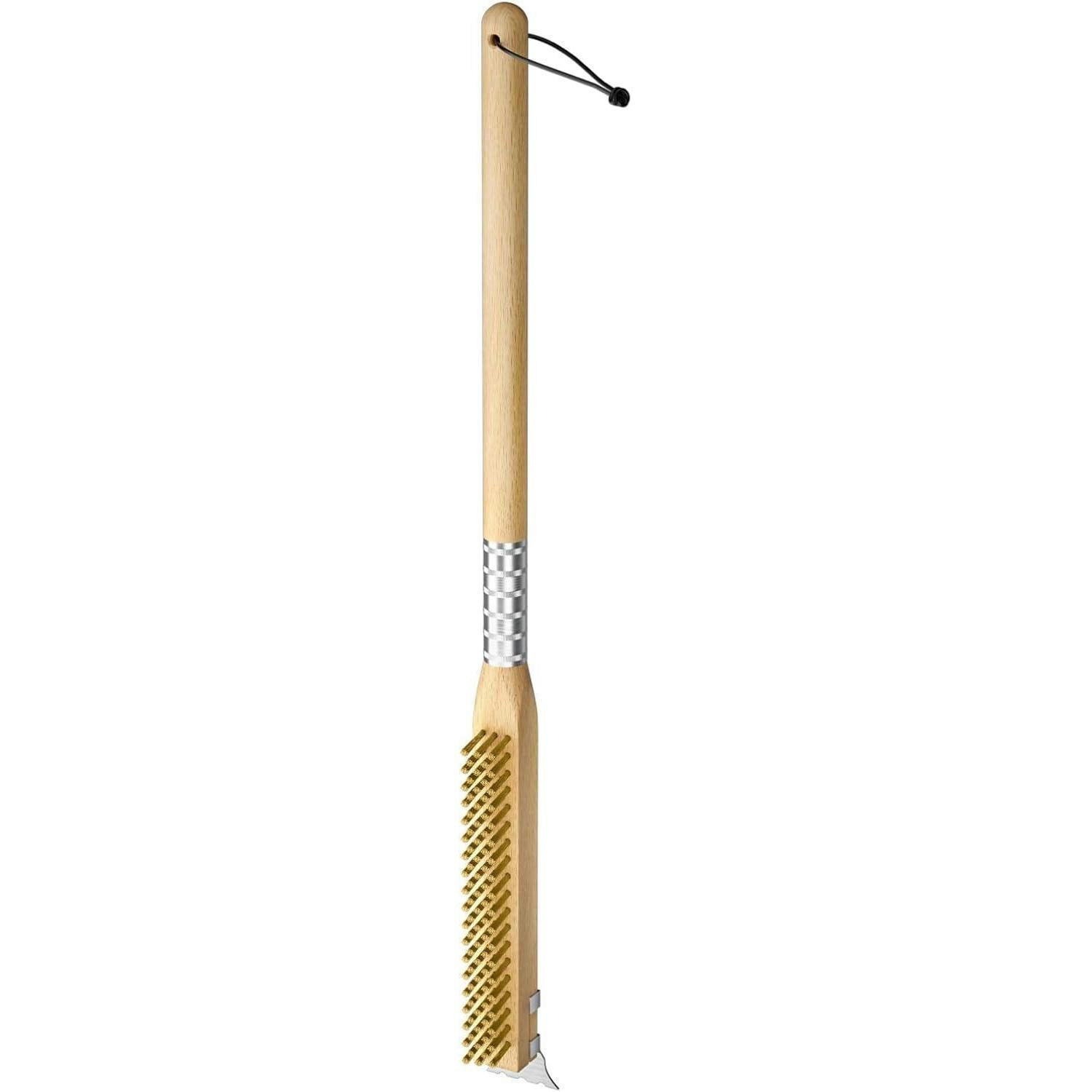PIZZAOFENBÜRSTE mit Schaber Messingborsten Holzgriff 63,5 cm - Braun, Holz (9.8/5.2/63.5cm)