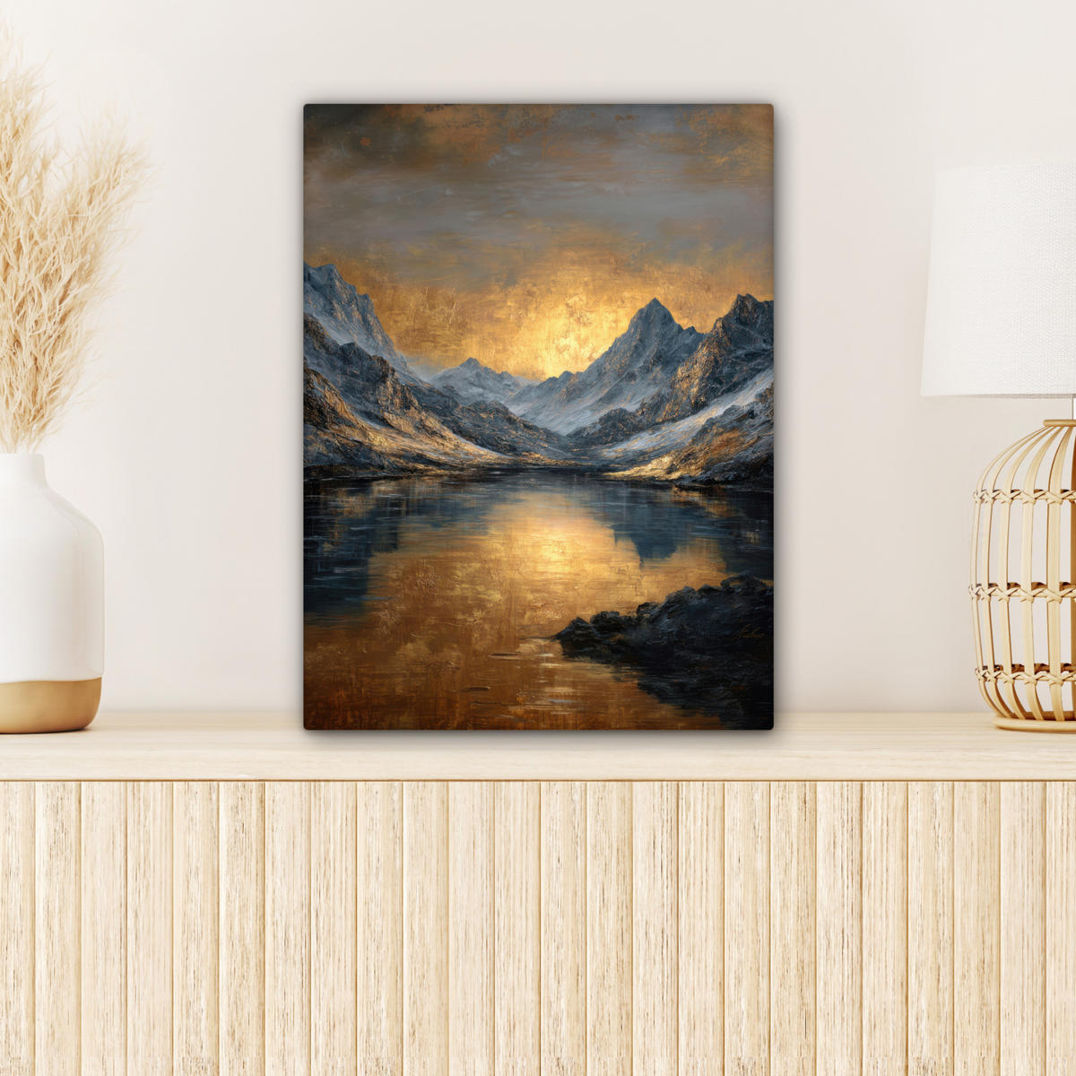 LEINWANDBILD Bergkulisse mit goldenem Sonnenuntergang Room Decor 30x40 cm - Goldfarben, Textil (30/40cm) - MuchoWow