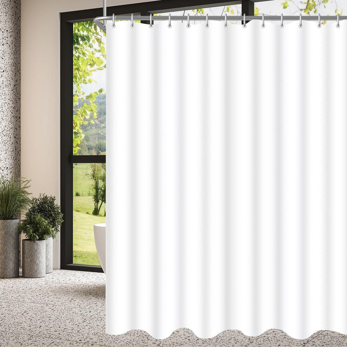 DUSCHVORHANG 120x180 cm Reinweiß Beschwerter Saum Wasserabweisend Waschbar Polyester Stoff - Weiß, Textil (120/180cm)