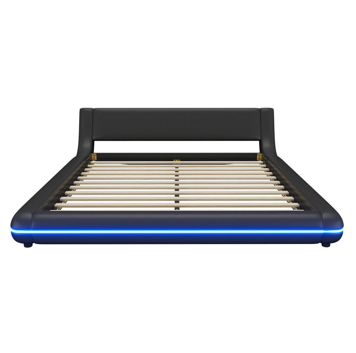 KREVET 160/200 cm s LED ambijentalnim osvjetljenjem i PU presvlakom, lako održavanje, Crna - crna, koža (160/200cm) - Redom