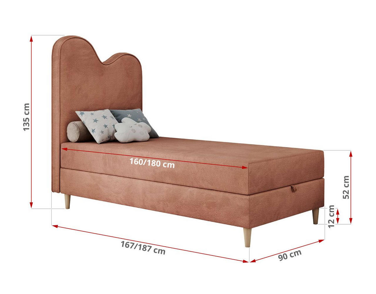 BOXBETT FLOW 90/180 Hellrosa Velvet hydrophob - H3 - Hellrosa, Holz/Textil (90/180cm) - MKS
