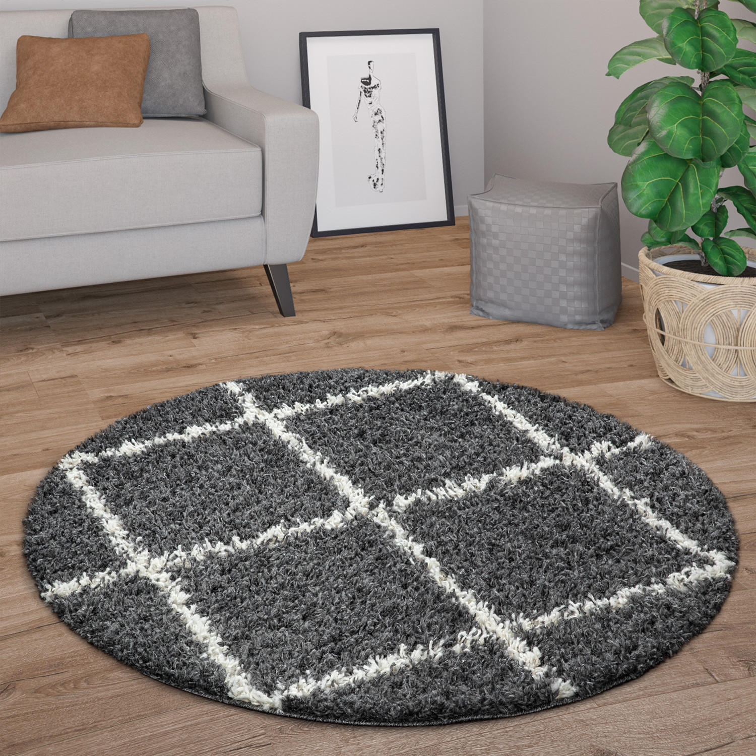 HOCHFLORTEPPICH 120/120 cm Kalmar 441 - Anthrazit, Textil (120/120cm) - Paco Home