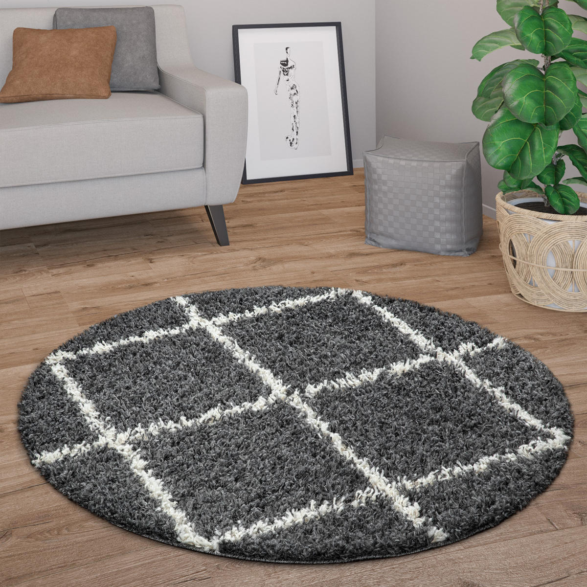 HOCHFLORTEPPICH 160/160 cm Kalmar 441 - Anthrazit, Textil (160/160cm) - Paco Home