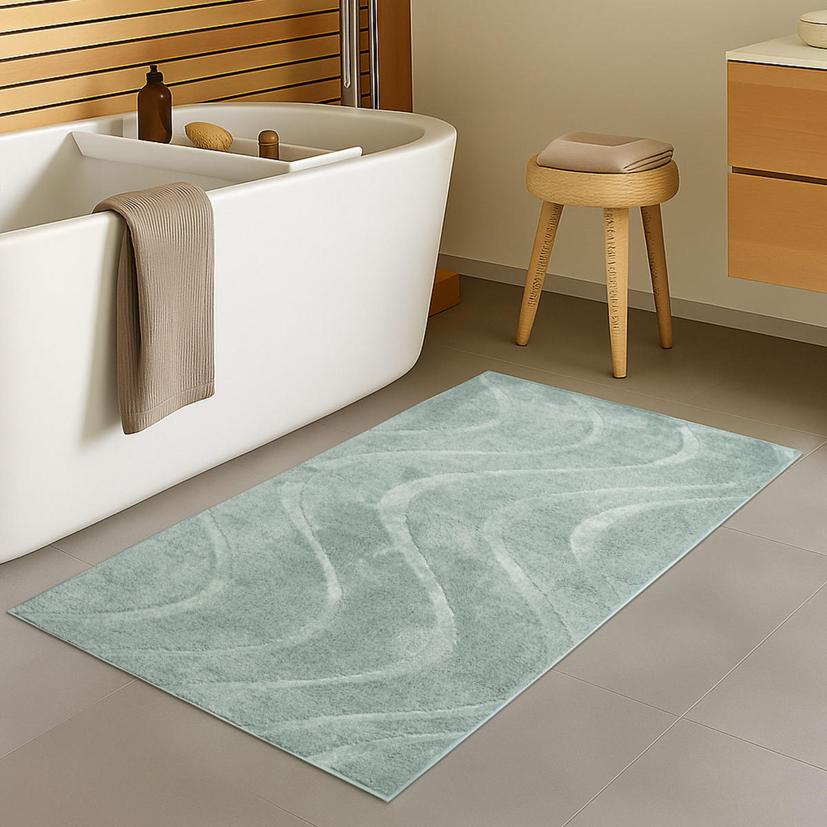 BADTEPPICH Waschbar Bath Waves 400 Jade-Grün 50x90 cm - Grün, Textil (50/90cm) - carpet city