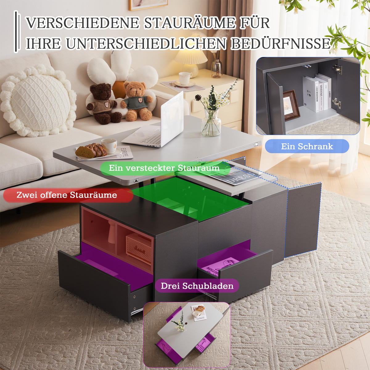 COUCHTISCH Schwarz und Grau 100/51/47 cm - Schwarz, Holzwerkstoff/Metall (100/51/47cm) - Urban Meuble