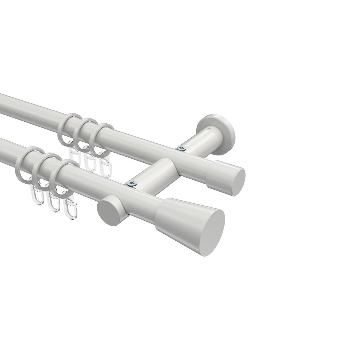 GARDINENSTANGEN-SET Platon Sitra 200 cm, 2-läufig, 20 mm Ø Weiß - Weiß, Metall (200cm) - INTERDECO