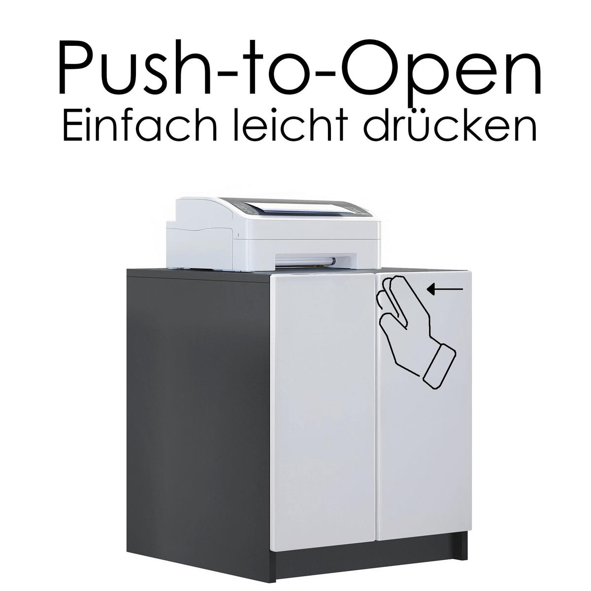 DRUCKERSCHRANK Elona, Druckerkommode mit Soft-Close & Push-to-Open, Home Office, Schwarz/Anthrazit matt (51 x 60,5 x 54 cm) - Anthrazit, Holzwerkstoff (51/60.5/54cm) - InnoFurn