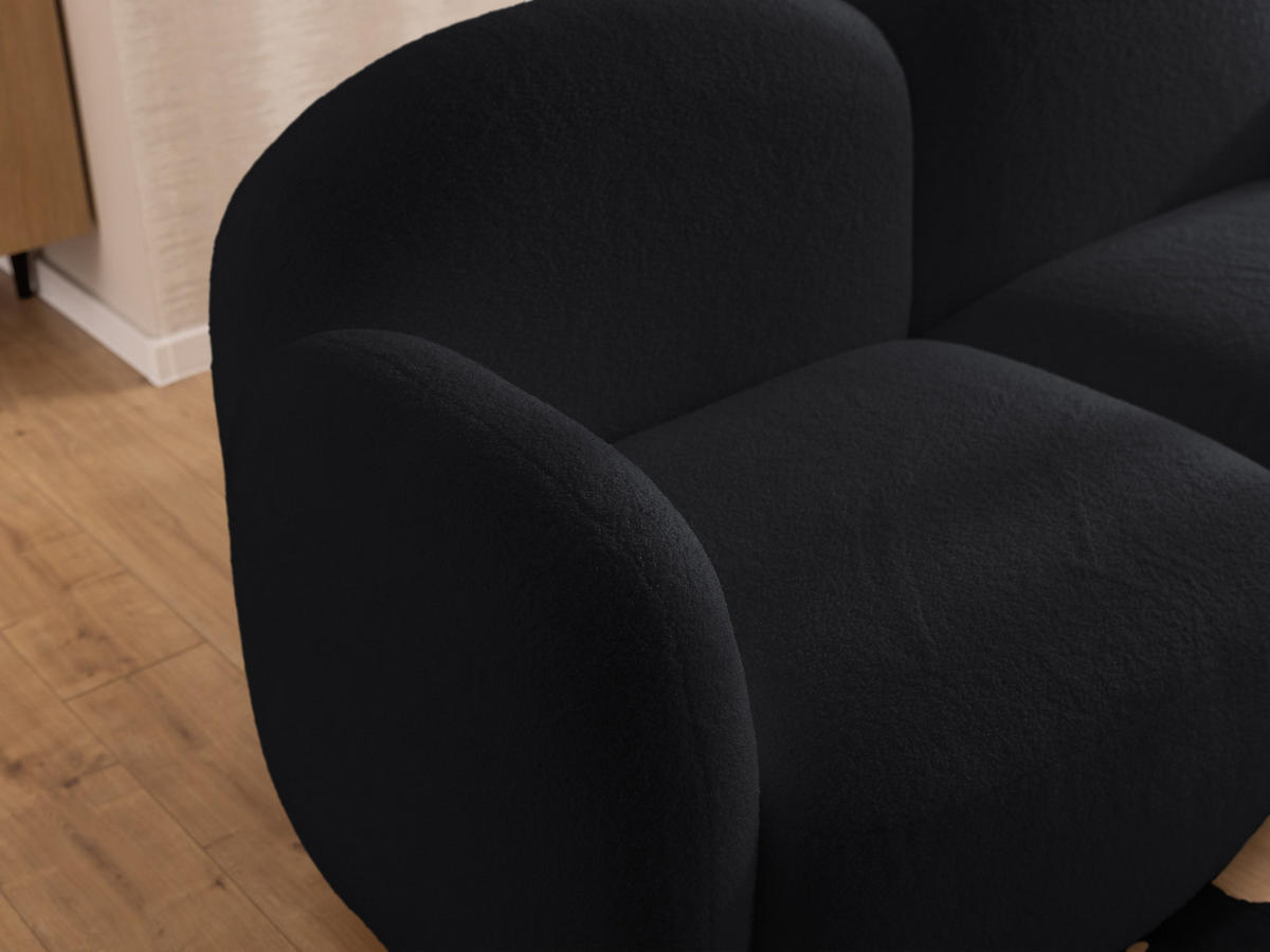 ECKSOFA Nuvola mit abgerundetem Design Schwarz Bouclé-Stoff - Ottomane Rechts - Schwarz, Holz/Kunststoff (268/146cm) - S-Style Möbel