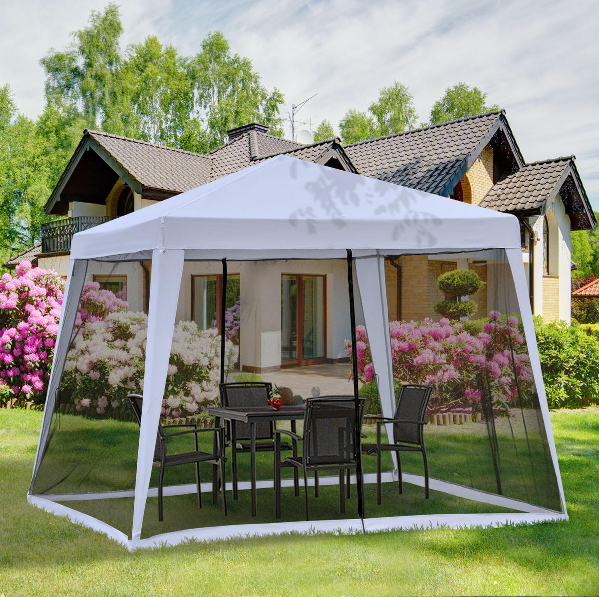 GARTENPAVILLON 300/300/245 cm mit Moskitonetz, wasserabweisendem Dach und Stahlgestell, Grau - Grau, Metall (300/245/300cm) - Redom
