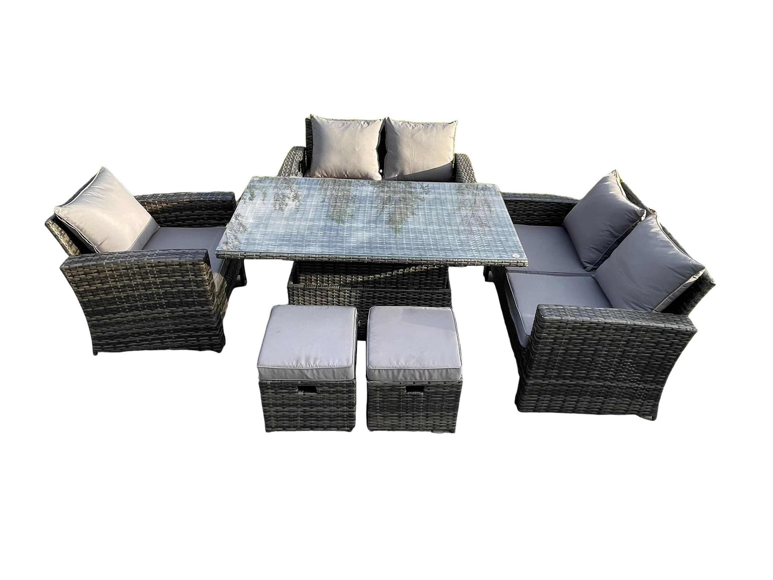 GARTENSET Polyrattan Dunkelgrau 7-Sitzer - Dunkelgrau, Metall - Fimous