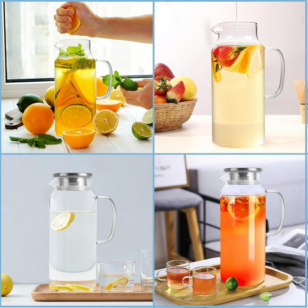GLASKARAFFE 2 Liter Borosilikatglas mit Edelstahldeckel - Transparent, Glas (13.5/13.5cm)
