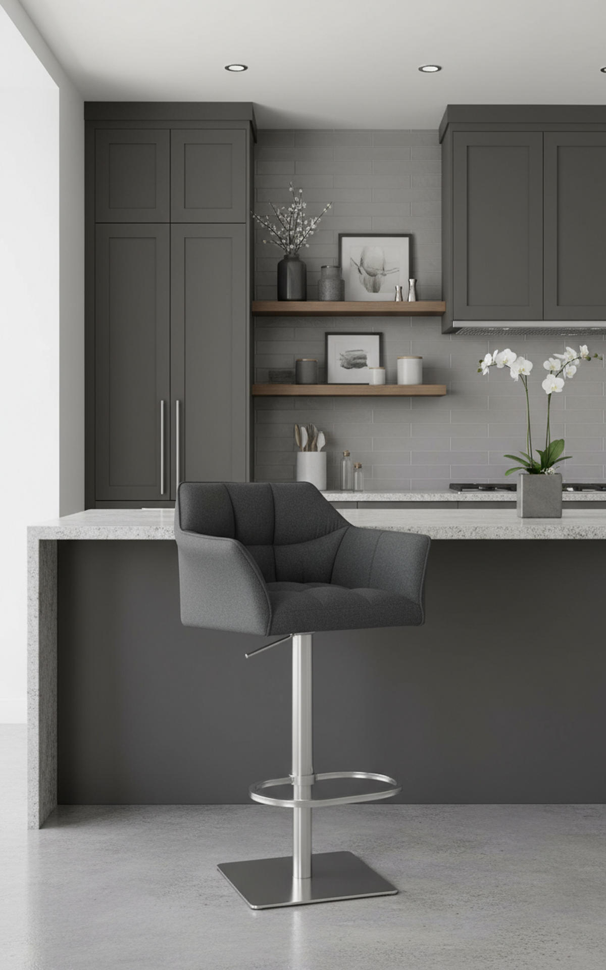 BARHOCKER Damaskus E Filz grau - Edelstahlfarben/Grau, Textil/Metall (64/110/48cm) - TPFLiving