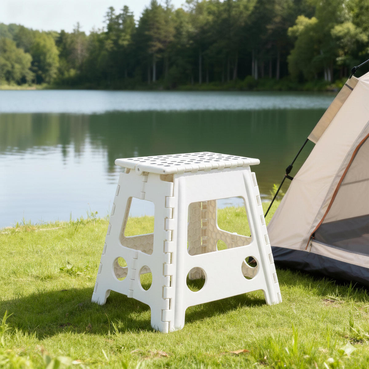 KLAPPHOCKER - Weiß, Kunststoff/Textil (39/39/32cm) - Relaxdays