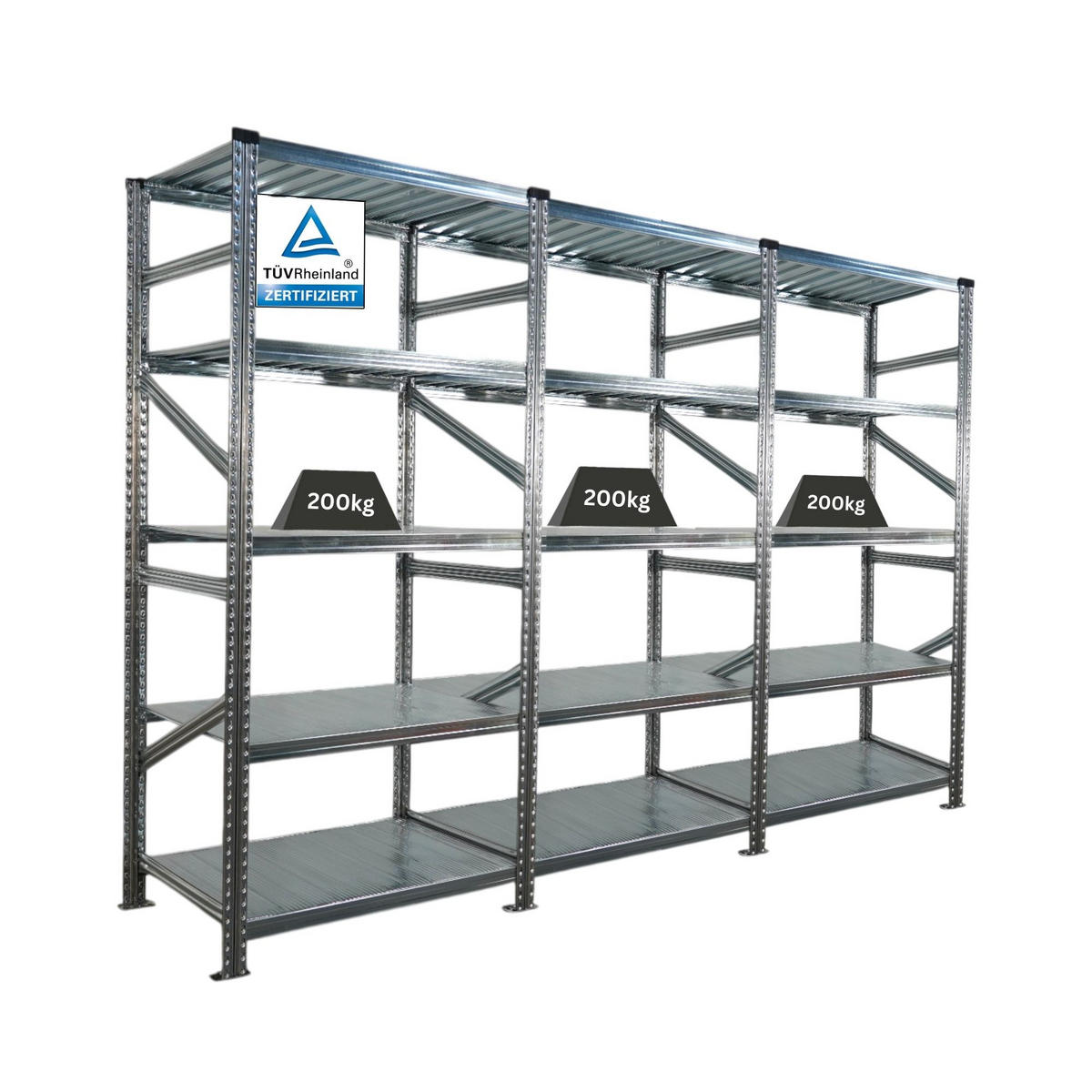 FACHBODENREGAL PROXIMO 200x270x70cm 5 Ebenen Beidseitig nutzbar Verzinkt - Silberfarben, Metall (270/200/70cm) - PROREGAL