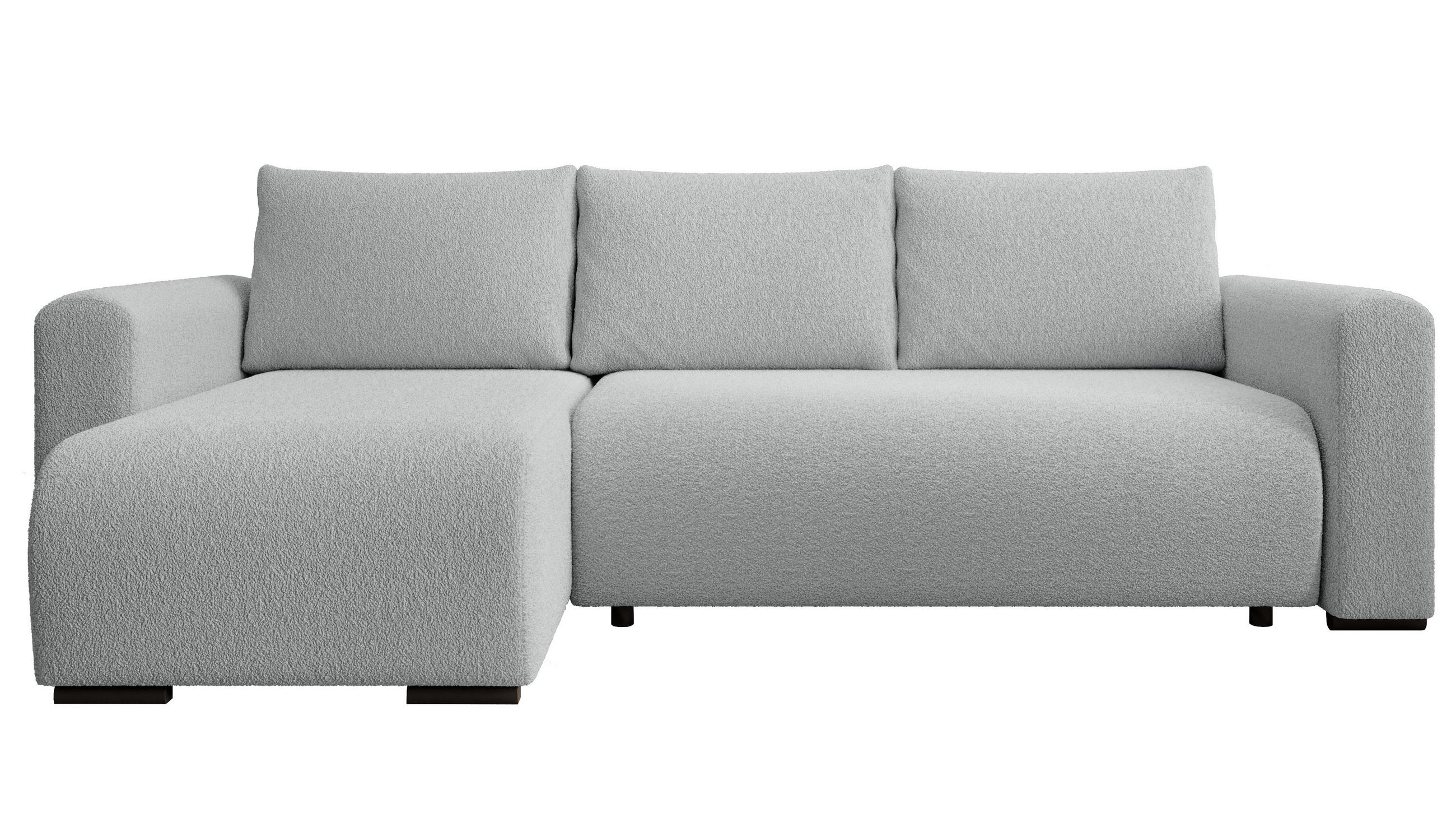 ECKSOFA DORA L, Eckcouch in L-Form mit Schlaffunktion und Bettkasten, Farbe: Grau, Bouclé-Stoff, Ottomane Links - Grau, Textil (240/143cm) - Storez24