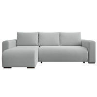 ECKSOFA DORA L, Eckcouch in L-Form mit Schlaffunktion und Bettkasten, Farbe: Grau, Bouclé-Stoff, Ottomane Links - Grau, Textil (240/143cm) - Storez24