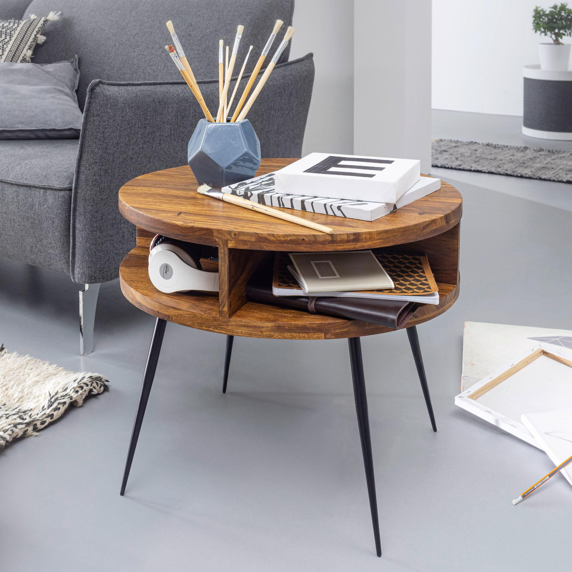 COUCHTISCH rund ANIL Sofatisch - Sheeshamfarben, Holz (60/60/50cm) - tinkaro