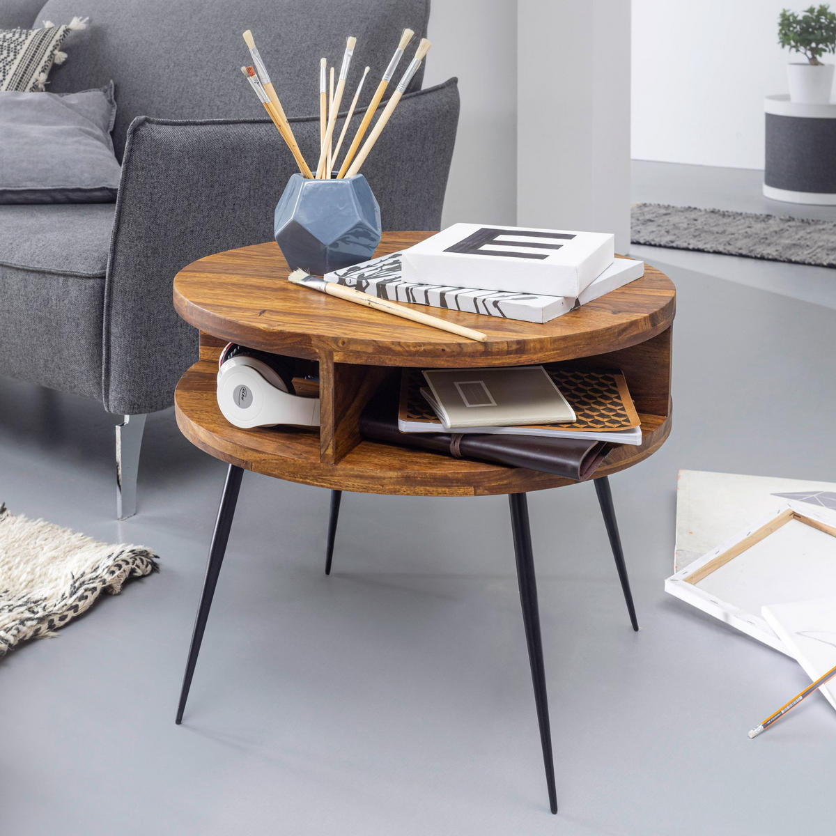 COUCHTISCH rund ANIL Sofatisch - Sheeshamfarben, Holz (60/60/50cm) - tinkaro
