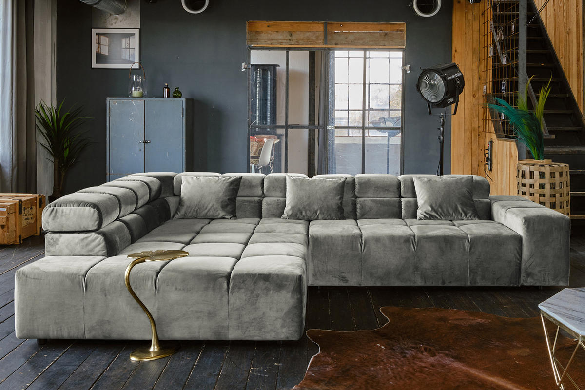 ECKSOFA MIT MOTORISCHEM SITZVORZUG NEVADA Silber Velvet - Silberfarben/Schwarz, Textil (319/215cm) - KAWOLA
