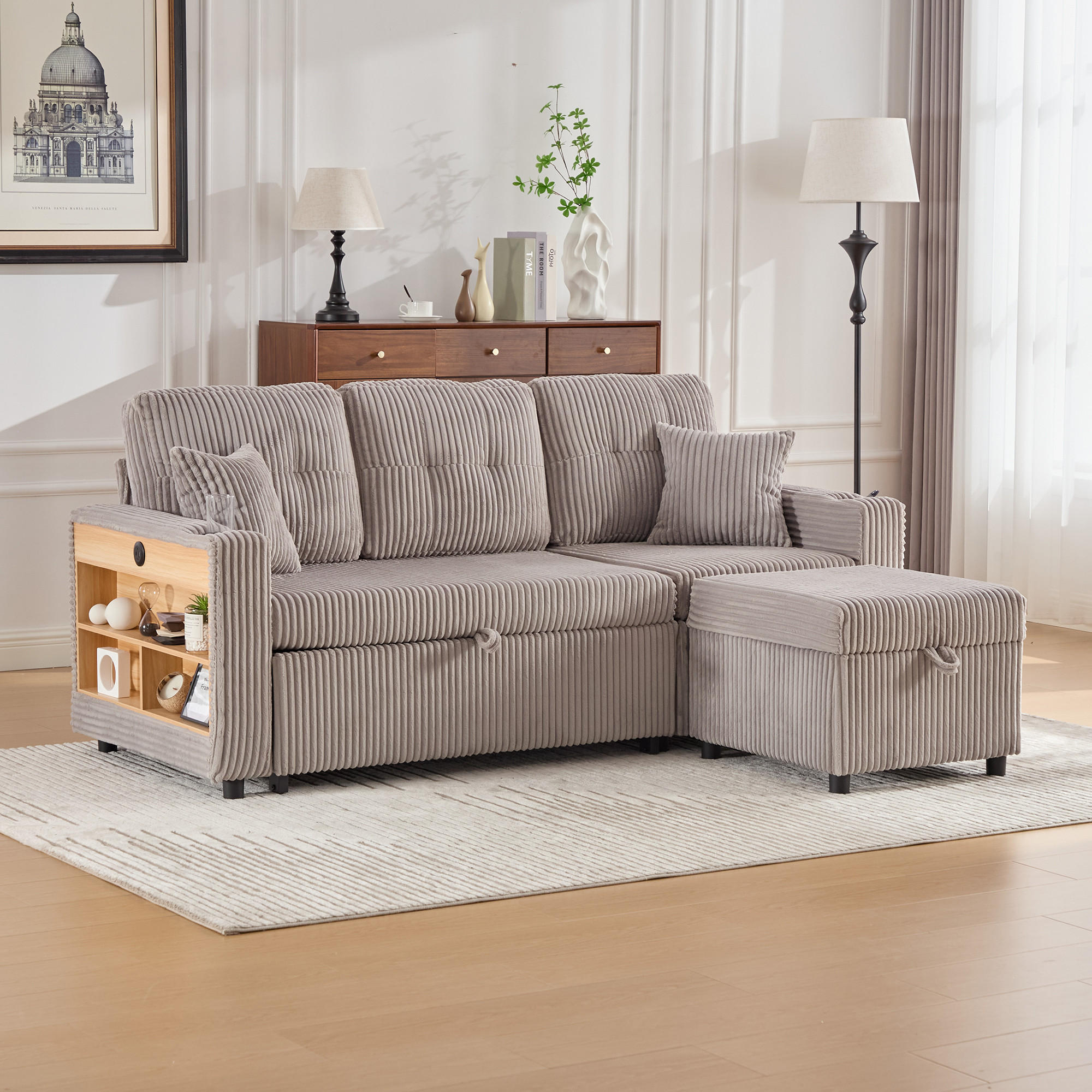 Thumbnail - Komhtom Ecksofa, Hellgrau, Textil, Mode, 3-Sitzer, 195x144 cm, Wohnzimmer, Sofas & Couches, Wohnlandschaften, Ecksofas