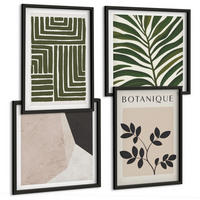 BILDER SET 4er Set - 50x50 cm & 40x60 cm Schwarzer Rahmen - Botanische Boho-Kompositionen - Schwarz, Kunststoff (50/50cm) - TULUP