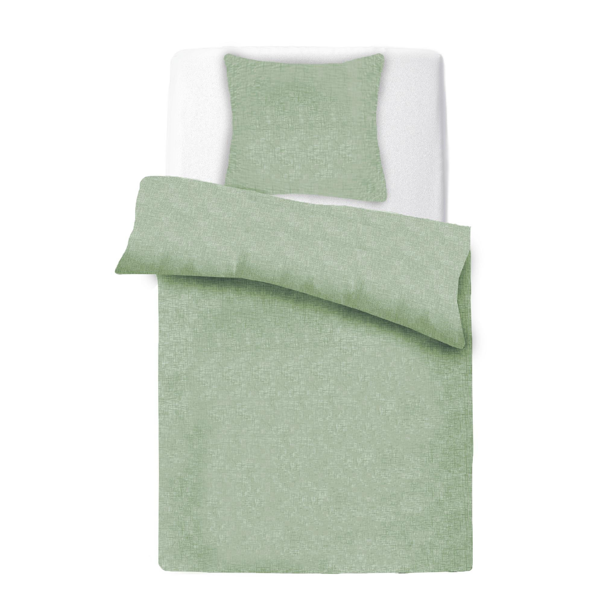 BETTWÄSCHE Micro Melange 80x80 + 135x200cm Salbei - Salbeigrün, Textil (135/200cm)