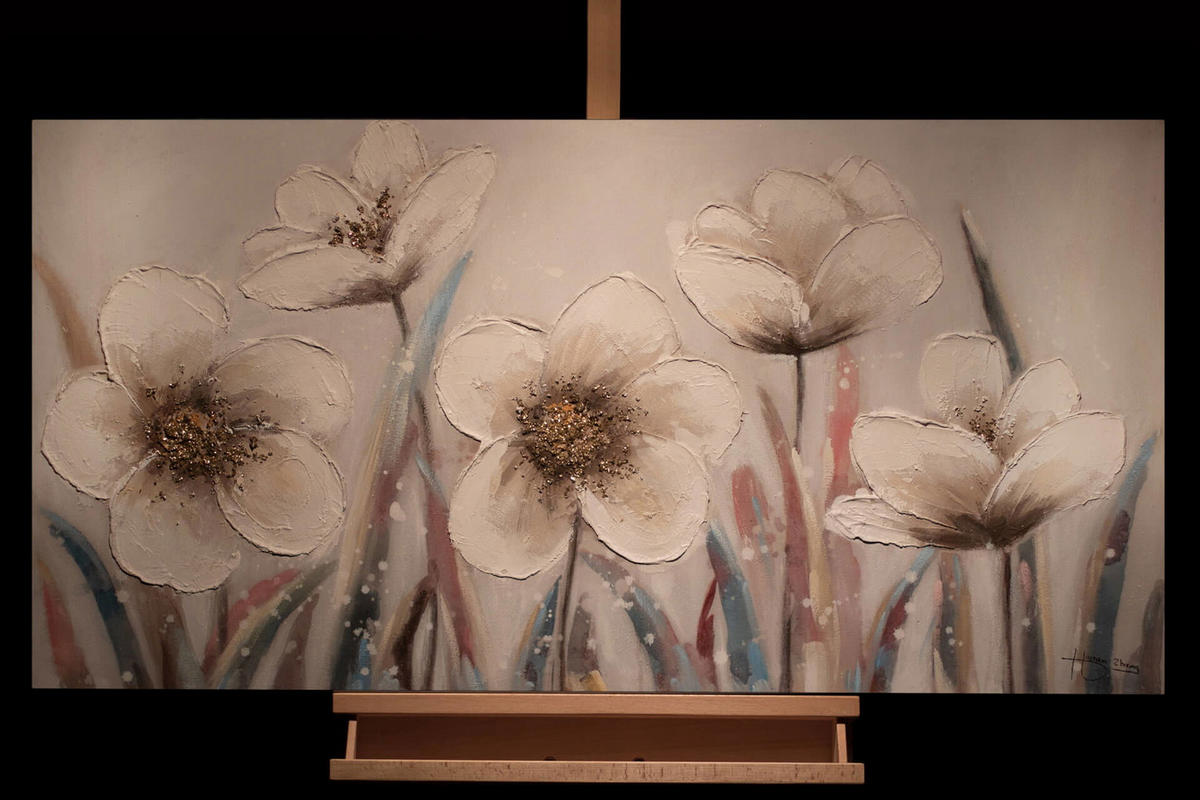ACRYLBILD HANDGEMALT 120/60 cm - Beige/Weiß, Holz/Textil (120/60cm) - KUNSTLOFT