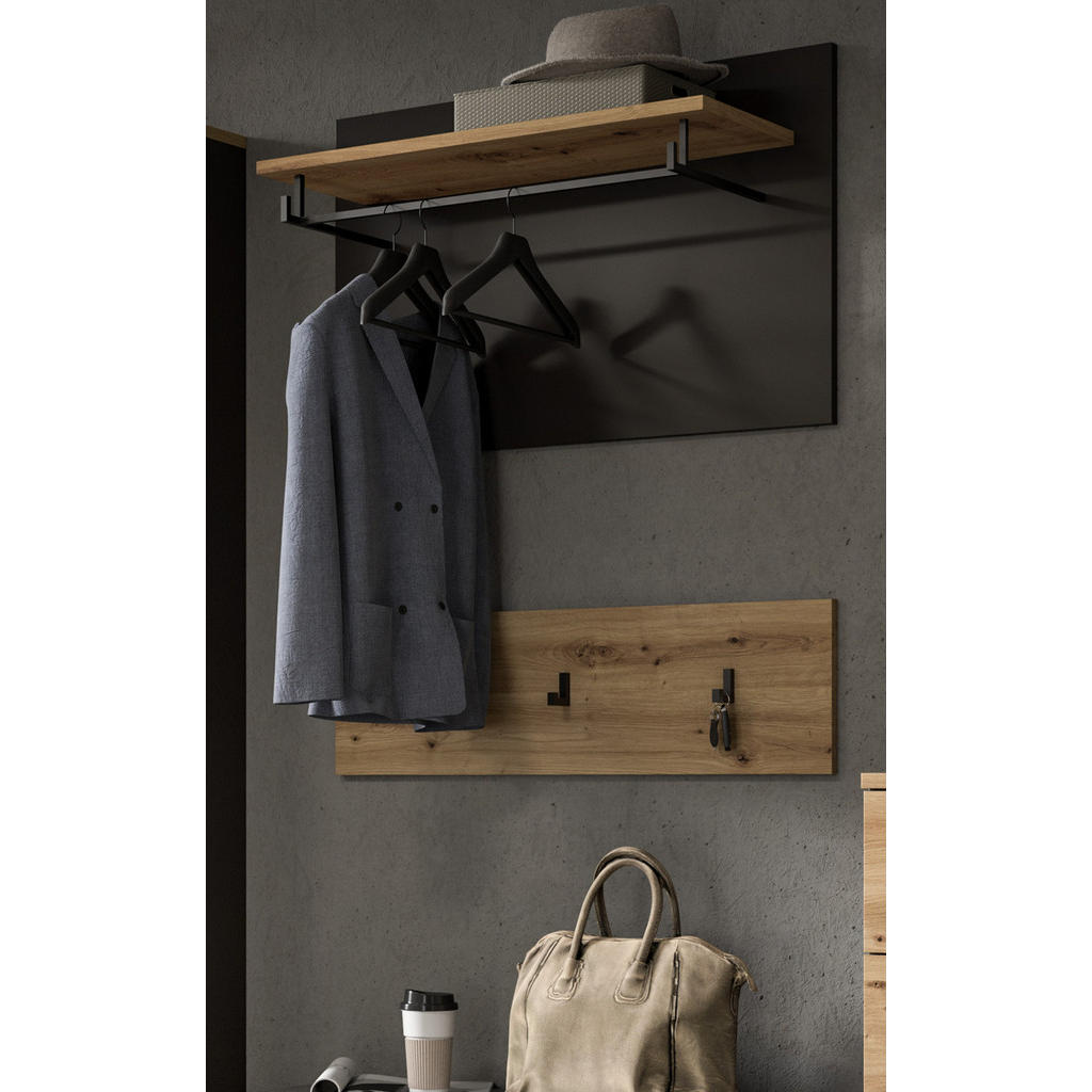 Thumbnail - Inn.Furn Garderobenpaneel, Eiche Artisan, Grau, Holzwerkstoff, Metall, Nachbildung,Eiche, Holz Optik, Uni, Rechteckig, 8...