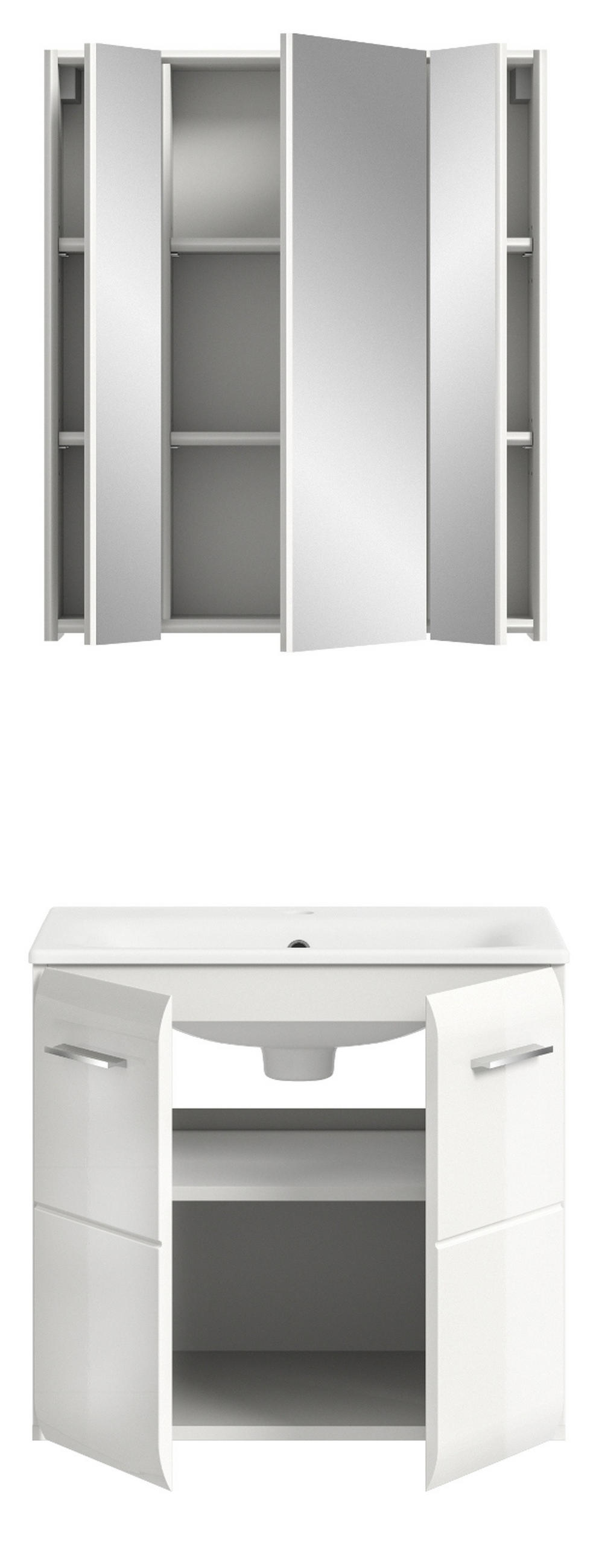 BADMÖBEL-SET 2-teilig weiß Hochglanz, Kombination inklusive Waschbecken 60 cm - Weiß Hochglanz/Silberfarben, Glas/Keramik (60/185/46cm) - Inn.Furn