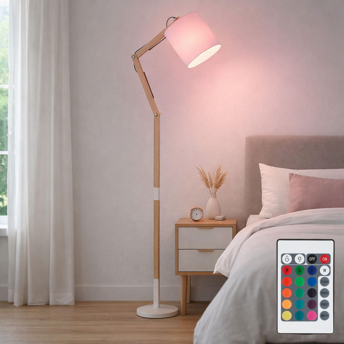 LED STEHLEUCHTE Mattis Weiß Holz - Weiß, Holz (75/25/172cm) - Globo Lighting