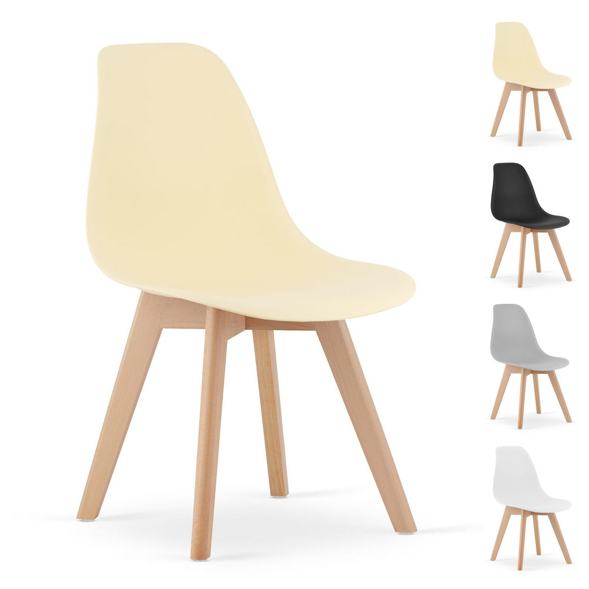 STUHL ATRI 2-er Set, Creme Hölzerne Buchenbeine - Schwarz, Holz/Kunststoff (49/82/43cm) - Komodee