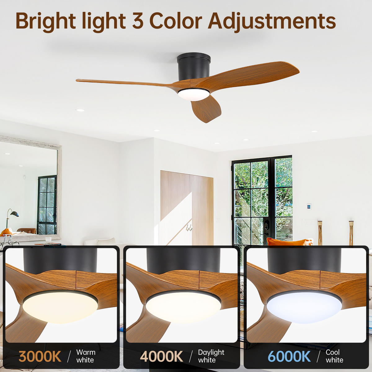 DECKENVENTILATOR 52Zoll LED Licht 18W ABS Flügel Dimmbar - Braun, Kunststoff (132/132/22.86cm) - CASIVA