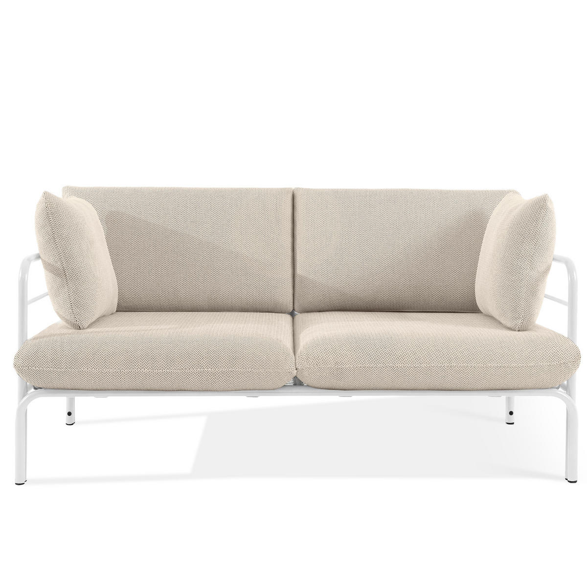 GARTENMÖBELSET RAMBE 4-tlg. 1x Tisch 2x Sessel 1x Sofa 2-Sitzer, mit Kissen, LOFT-STIL, Weiß - Beige/Weiß, Glas/Textil - KONSIMO®