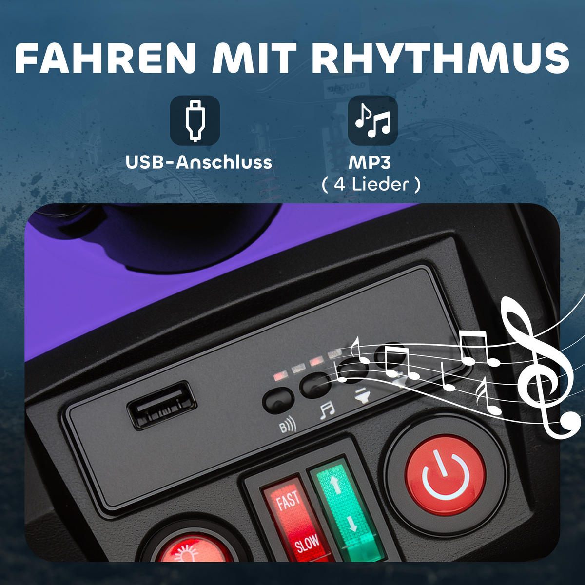 KINDER-ELEKTROQUAD 24V mit Vorwärts-, Rückwärtsfunktion, 2 Sitzer, Lila - Violett, Kunststoff (109/68.5/76cm) - AIYAPLAY