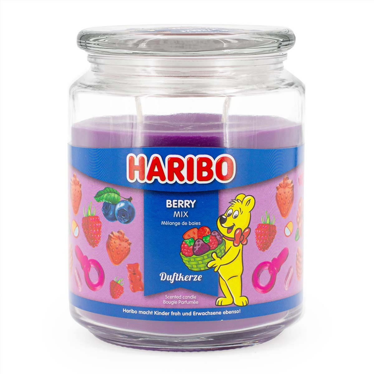 DUFTKERZE Haribo - Violett, Glas/Naturmaterialen (13cm)