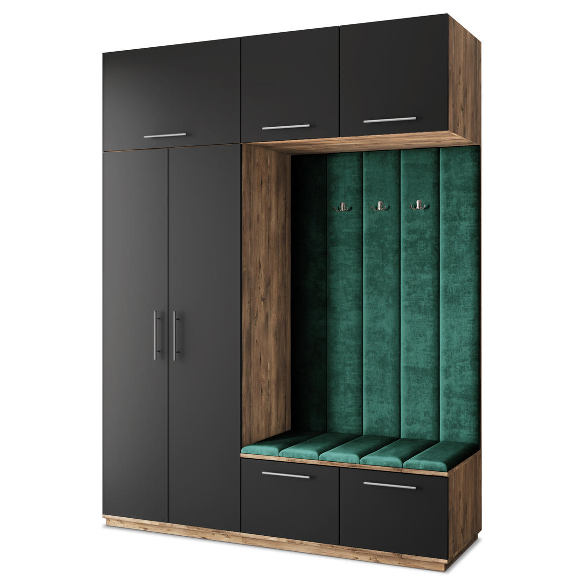 GARDEROBENSCHRANK REMA 180/240/60 cm Modern Garderobe-Set Eiche Lefkas - Eichefarben/Schwarz, Holzwerkstoff (180/240/60cm) - MASSENO