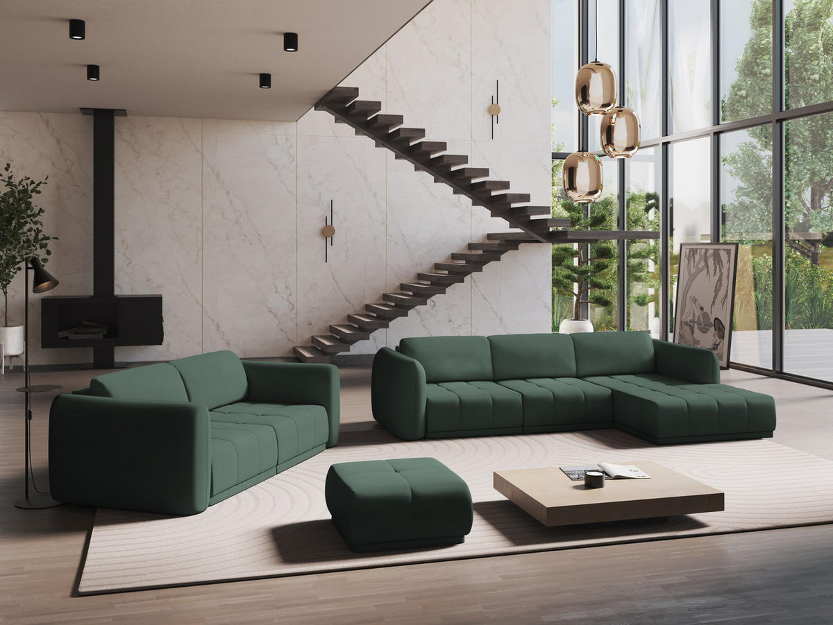 POUF Chenille Stoff Grün - Schwarz/Grün, Kunststoff/Textil (60/35/60cm) - Makamii