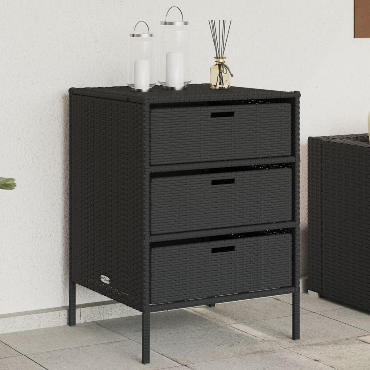 GARTENSCHRANK Schwarz 55x59x80 cm Poly Rattan - Schwarz, Kunststoff (55/80/59cm) - furnicato